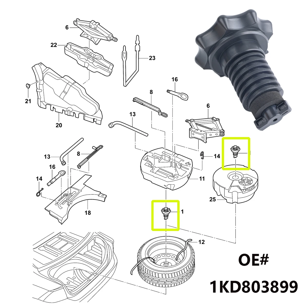 1Pc For VW EOS Scirocco Passat Jetta Beetle Golf Golf Plus Spare Wheel Tire Hold Fixing Mounting 
Screw Bolt Retainer 1KD803899 — view 6