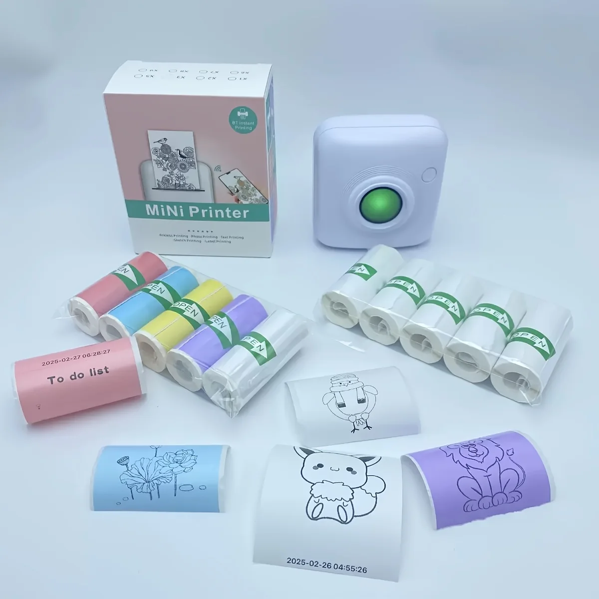 5롤 57×25mm 광택 자가 접착식 감열지, 포켓 프린터용 리필, 사진, 메모 및 창의적인 프로젝트에 적합