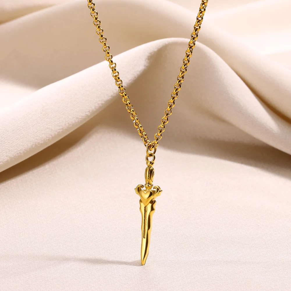 Collana Con Ciondolo Spada Gotica Per Donna Uomo Collana In Acciaio Inossidabile Color Oro Accessori Regalo Gioielli Vintage