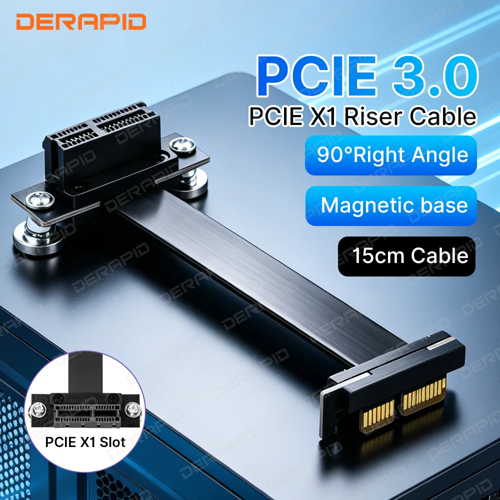 كابل رايزر PCIe X1 بطول 15 سم بزاوية 90 درجة، موسع شريطي PCIe 3.0 X1 إلى X1 بسرعة 8 جيجابت في الثانية لتعزيز سرعة الكمبيوتر في عمليات التعدين