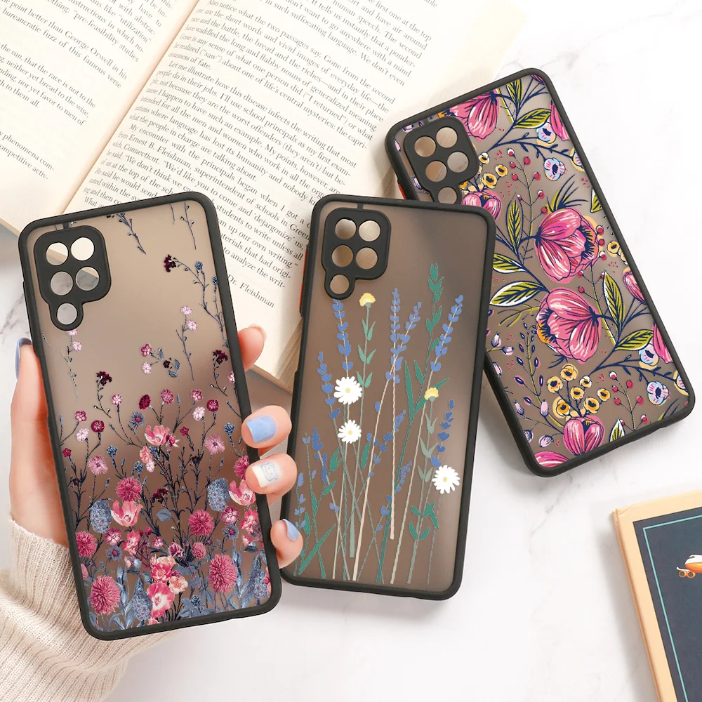

A53 5G Case For Samsung Galaxy A13 A33 A52 A52S A32 A51 A23 A22 A21s A72 A71 A50 A14 A12 Hard PC Matte Flower Covers Funda Coque