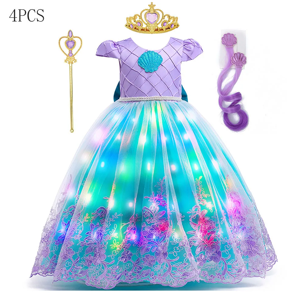 thumbnail image 4 of Vestido de baile de sirena de Disney para niña, disfraz de Ariel con luz LED, disfraz de princesa para fiesta de cumpleaños de lujo para niños, 4 of 5