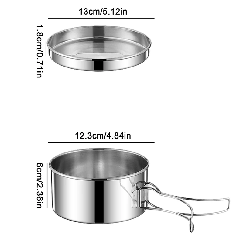 Non Stick Cookware Set 2PCS/SET Stainless Steel Cookware Kit Cooking Pot and Pan Set with Plates Cups for Outdoor Camping Backpacking