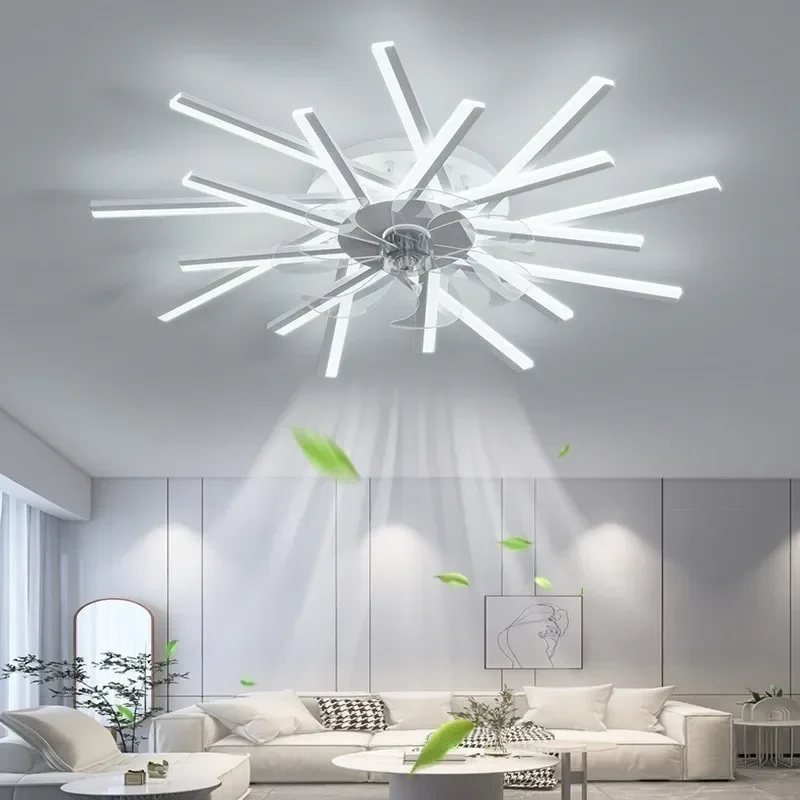AC 110V 220V 100W Modern Ceiling Fan with Light Remote Control 6 Speeds Fancy Large Black Ventilador Led Ceiling Fan Chandelier