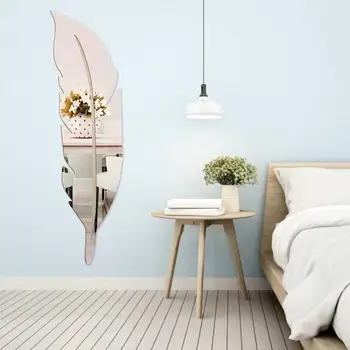 Acrylic Mirror Wall Sticker Large Waterproof Feather Plume for Living Room Home Decor Vinyl Decal DIY Sticker Mural Decoration 4