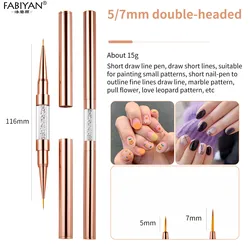 Rose Gold Nail Art Liner Brush with Rhinestone Handle - Double Head for Precision Drawing and Painting (5 7mm)