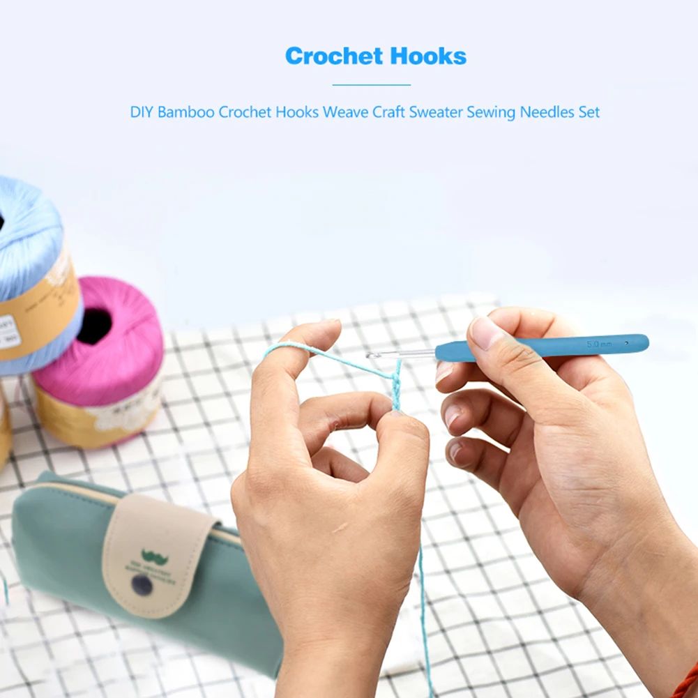 Crochet Hooks Set DIY Needlework Storage Smooth Touch Easy to Operate Comfortable Grip with TPR Soft Handle Weave Yarn Needle