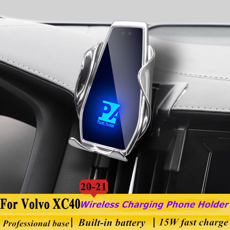 

For 2020-2021 Volvo XC40 Phone Holder Wireless Charger Car Mobile Phone Mount Navigation Bracket GPS Support 360 Rotating