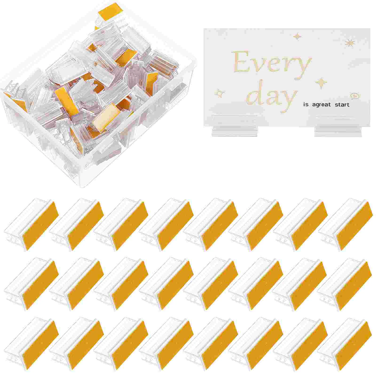 100 Pcs Acrylic Stand Label Holder Advertising Tag Clips Sign Small Tags Panels Sneeze Guard Bracket Display Shelf l shape insert style supermarket shelf price tag holder acrylic counter top sign holder label frame ticket clip info sleeve