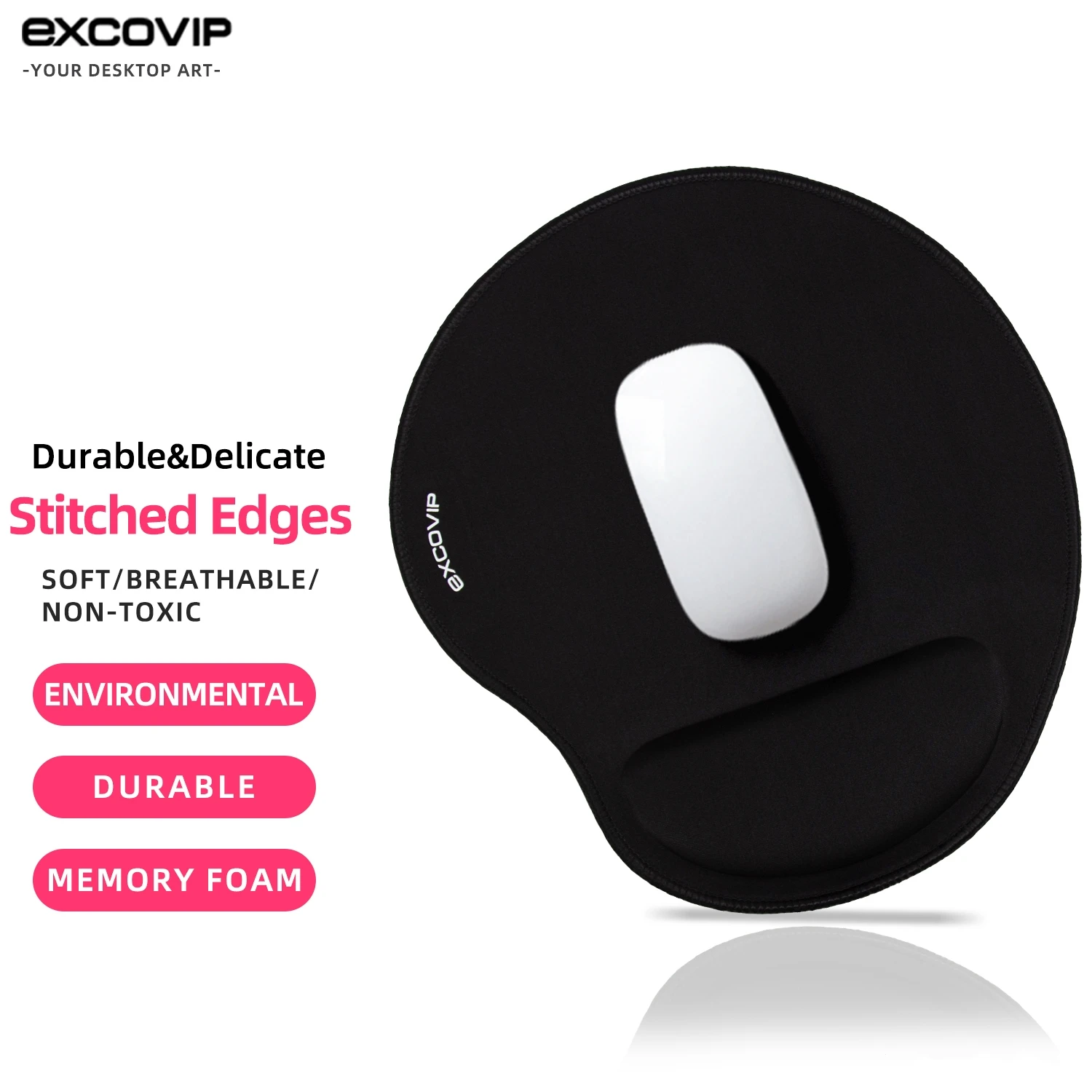 Exco-mouse Pad Ergonômico com Espuma de Memória Suporte de Pulso Borda Costurada Confortável Escritório Mousepad Base de Borracha Antiderrapante