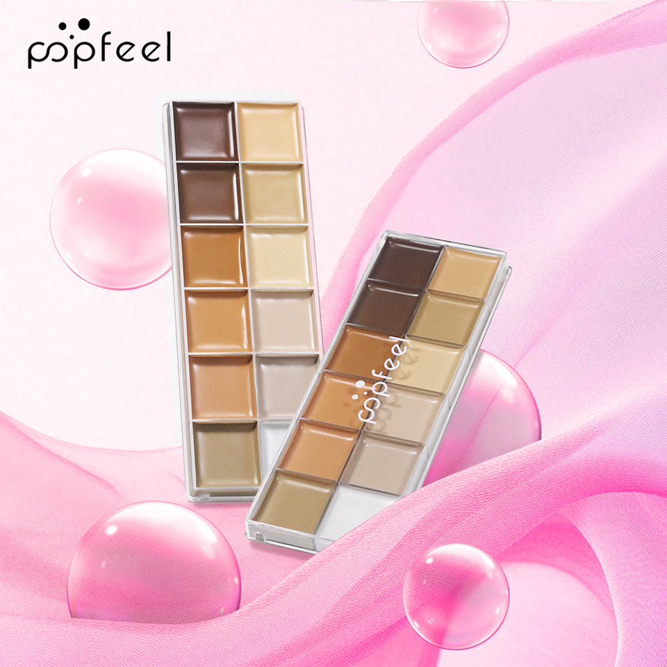 POPFEEL Professional 12 Color Concealer Palette - Waterproof Full Coverage for Face Flaws & Body Tattoos.