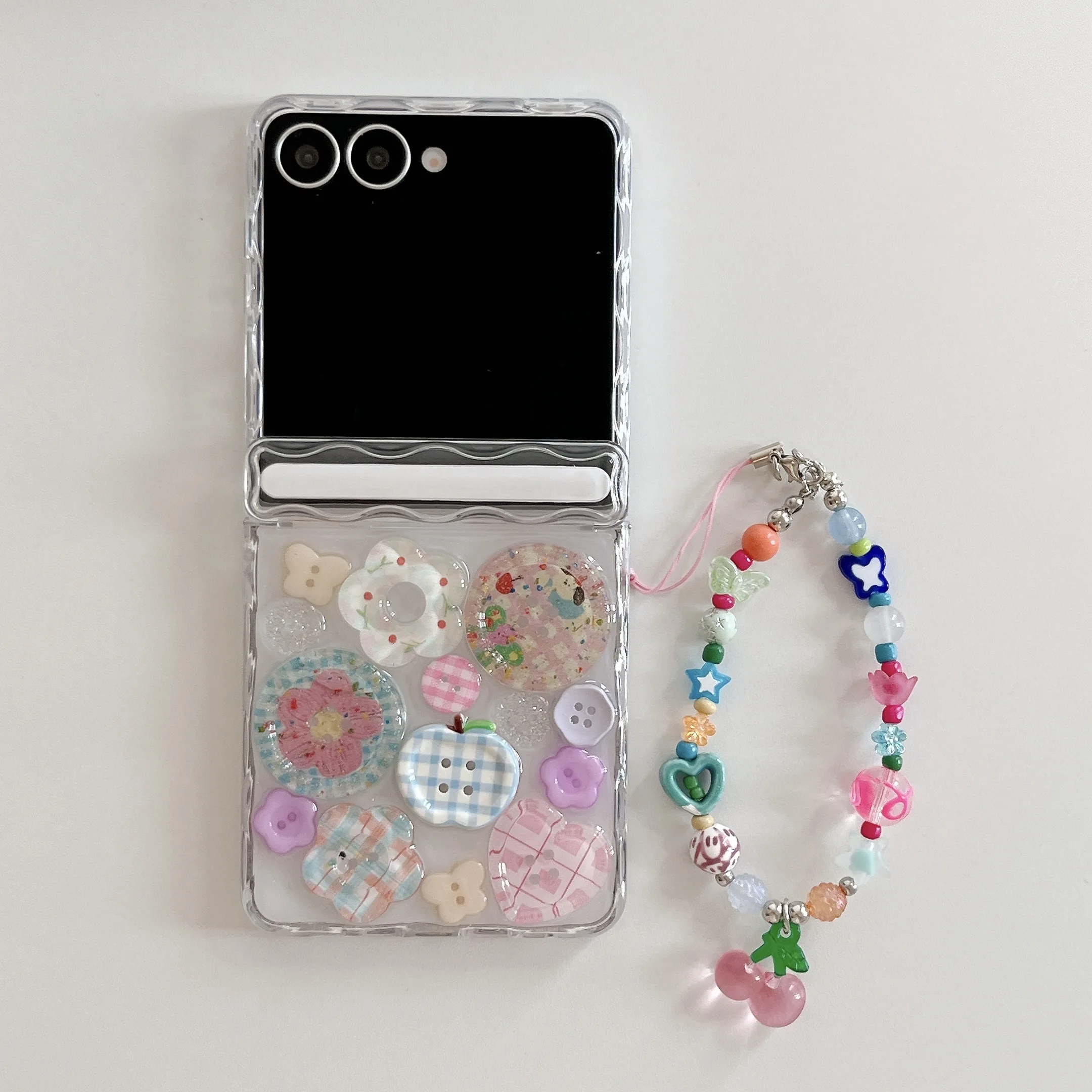 Magnetic Axis Fold Wave Edge 3D Button Transparent Shockproof Phone Case