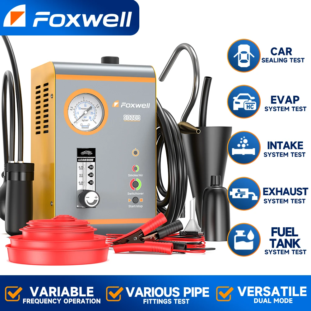 

FOXWELL SD203 Automotive Smoke Machine 12V Built-in Air Pump EVAP Vacuum Leak Detector Car Pipe Leakage Diagnostic Tester