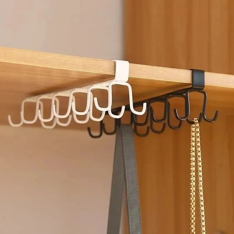 Kitchen Hook Rack 1PC Hole-free Iron Double-row Hook Hanging Rod Kitchen Utensil Rack Spoon and Shovel Wall Hanging