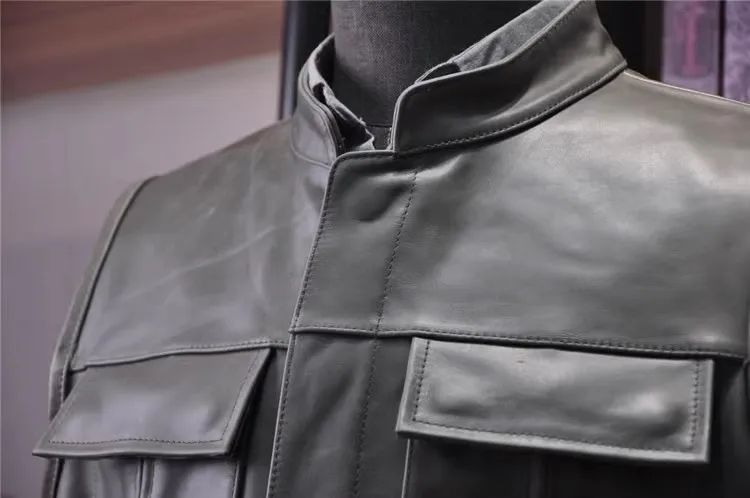 Description Picture 3 of itemSOA Cowhide Vest Motorcycle Suit Tank Top Sleeveless Jackets Gray Waistcoat