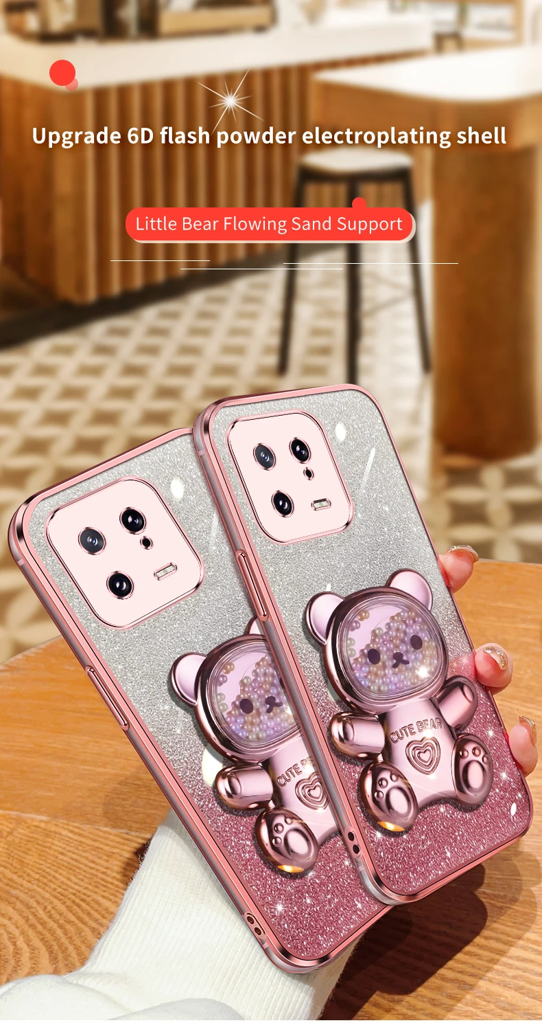 Coque de téléphone à paillettes pour Xiaomi Mi 13 Lite Pro, Mi 13, 14 Pro Lite, 13Lite, 14Pro, 13Pro, Mi 11, 12, motif ours Quicksand_voghion.com