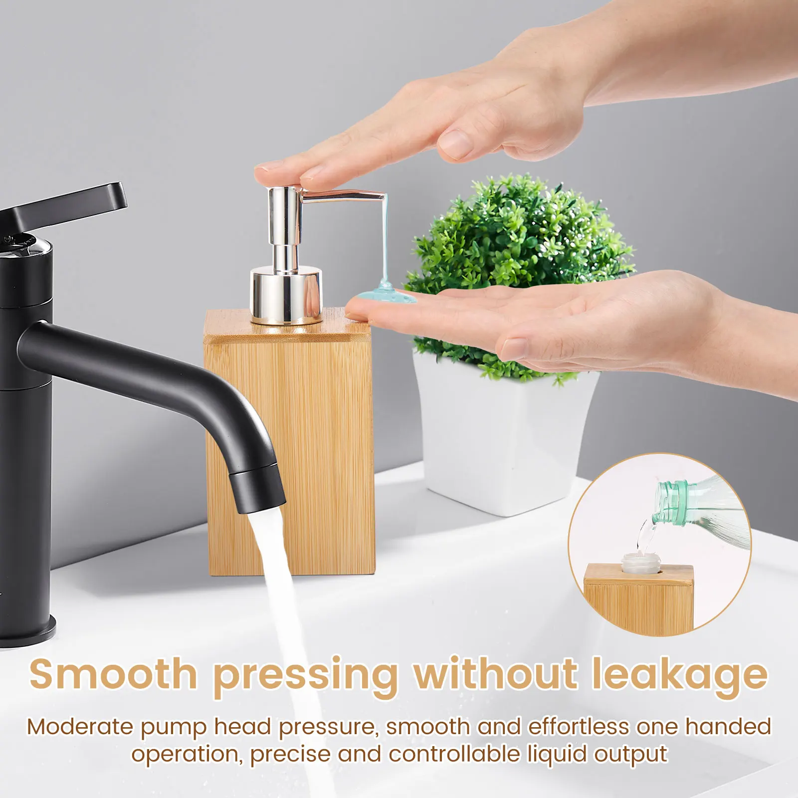 2/4Pcs Bamboo Soap Dispenser 250ml Wooden Lotion Pump Dispenser with Stainless Steel Pump Kitchen Bathroom Distribution Bottle