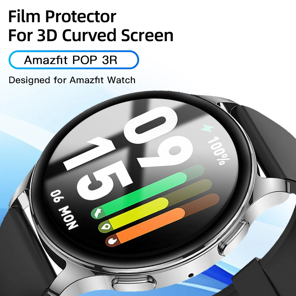 Protetor De Tela Curvo Para Amazfit, 3D Cobertura Completa Película Protetora, Ultra-HD, POP 3R