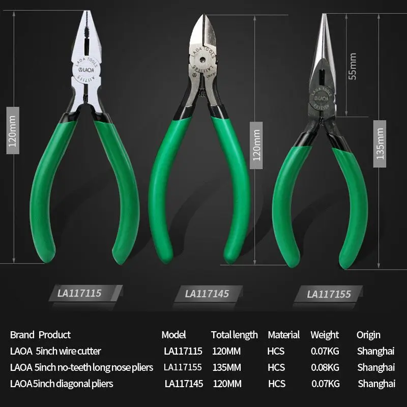 LAOA 5 인치 와이어 커터 긴 코 펜치 사이드 커터 낚시 조합 니퍼 용 미니 대각선 펜치 핸드 툴 키트