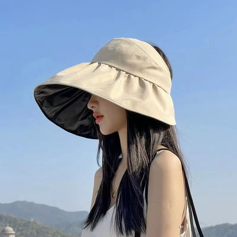 Summer Empty Top Wide Brim Sun Hat For Women Anti UV Sunscreen Bucket Hat Female Sun Protection Outdoor Beach Cap