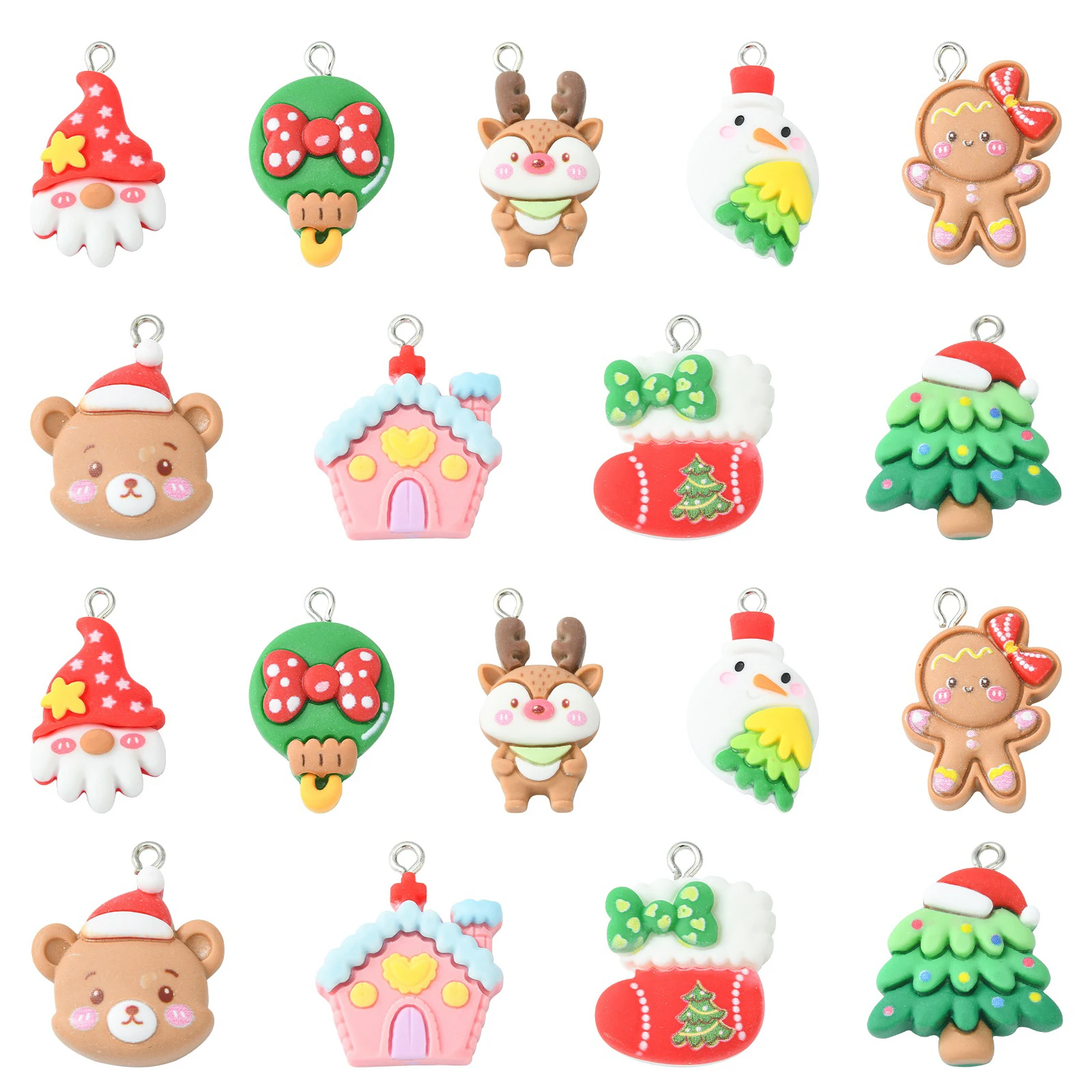 

18Pcs 9 Styles Resin Christmas Charms Opaque Snowman Xmas Tree Reindeer Gingerbread Man Charms for Xmas Decor Jewelry DIY