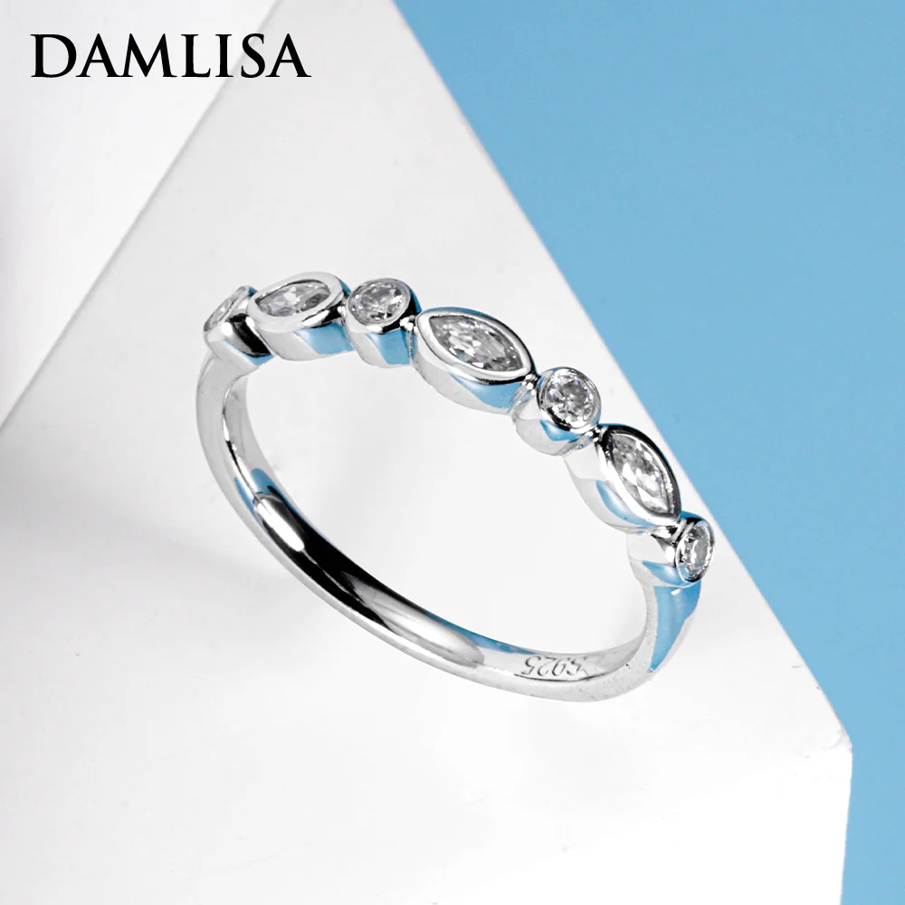 

DAMLISA D Color VVS1 Marquise Cut Moissanite Wedding Band Ring 925 Sterling Silver Half Eternity Band Engagement Rings For Women