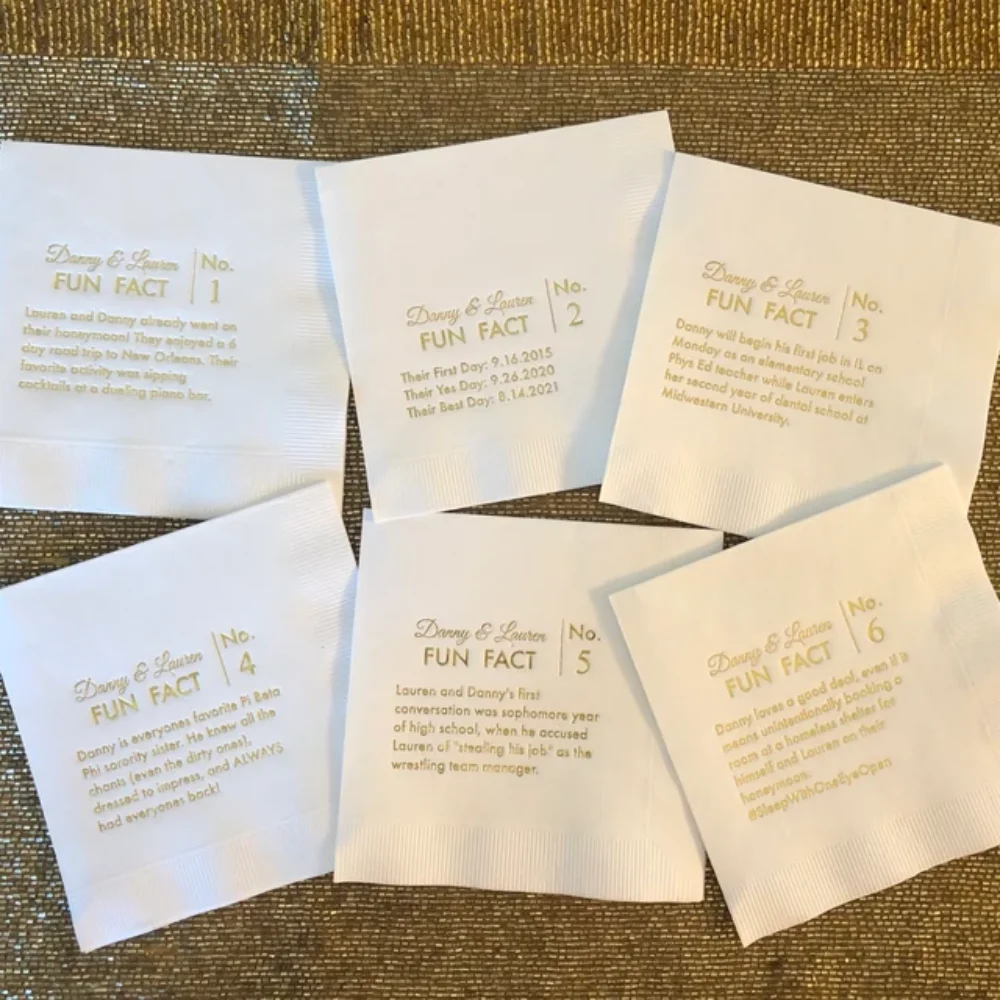 

50Pcs Personalized Bride Shower Trivia Napkins Fun Fact Napkins,Wedding Engagement Party Receptions Dinners Cocktail Napkins