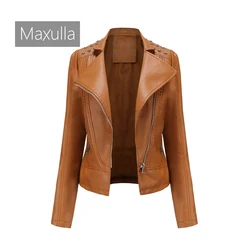 Maxulla Spring  Autumn Ladies Casual Leather Coat Outdoor Windproof PU Tops Fashion Slim Motorcycle Wear Women's Clothing