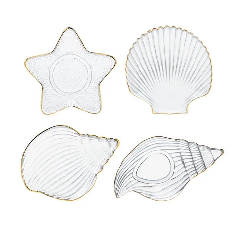 1 Piece Glass Saucer Transparent Sea Creature Shape Seastar Scallop Snail Snack Cheese Pudding Bread Serving Plate