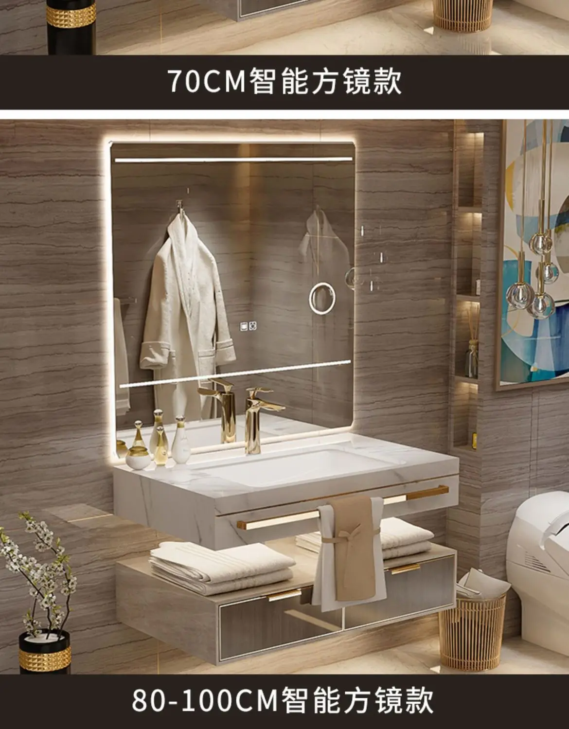 Luxury Wall Mounted Bathroom Vanity with Ceramic Sink Large Mirror Solid Wood Drawers Floating Bathroom Vanity Cabinet Furniture