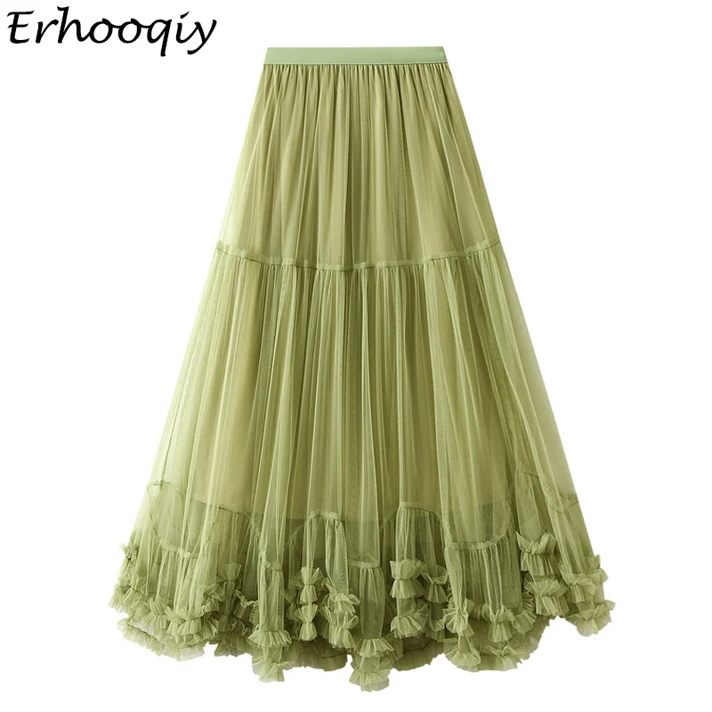 

Female Maxi Long Tulle Skirt Women Autumn Winter Elastic High Waist Big Hem A-line Skirt Elegant Lady Tutu Skirt Jupe Longue