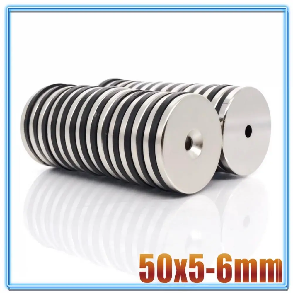 

1/3/10/20Pcs 50x5-6mm Round Rare Earth Neodymium Magnet 50*5 Hole 6mm Countersunk Big Disc Permanent Magnet Strong 50x5-6 50*5-6