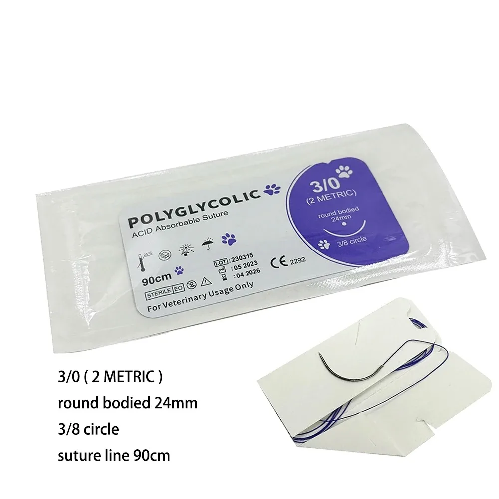 12개 애완견 전용 PGA PDO 1/2 원형 3/8 원형 75CM 90CM 바늘 2/0 3/0 포함 교육 시연 연습용