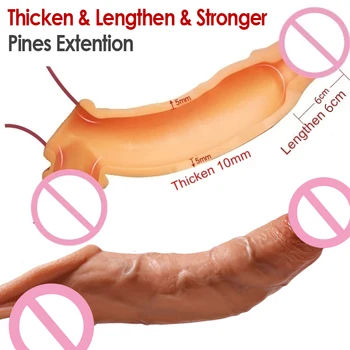 Realistic Penis Sleeve Extender Reusable Dildos Condom Delay Ejaculation Dick Enlargement Condom Male Cock Sex Toys for Men 6
