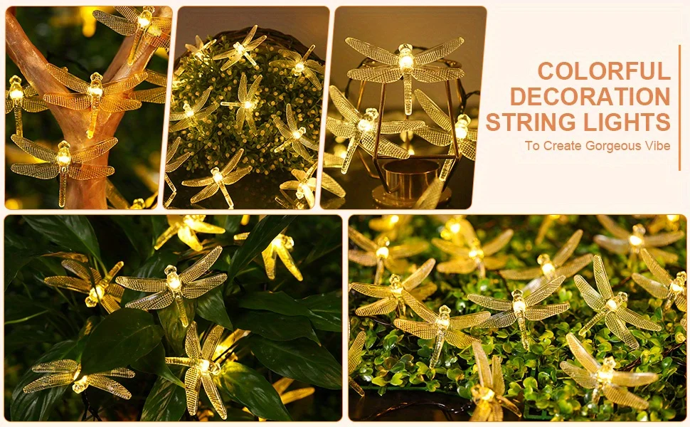 Description Picture 5 of itemOutdoor Dragonfly Solar String Lights 8 Modes Fairy Light Waterproof Festival Lamp For Garden Christmas Garland Lawn Decor