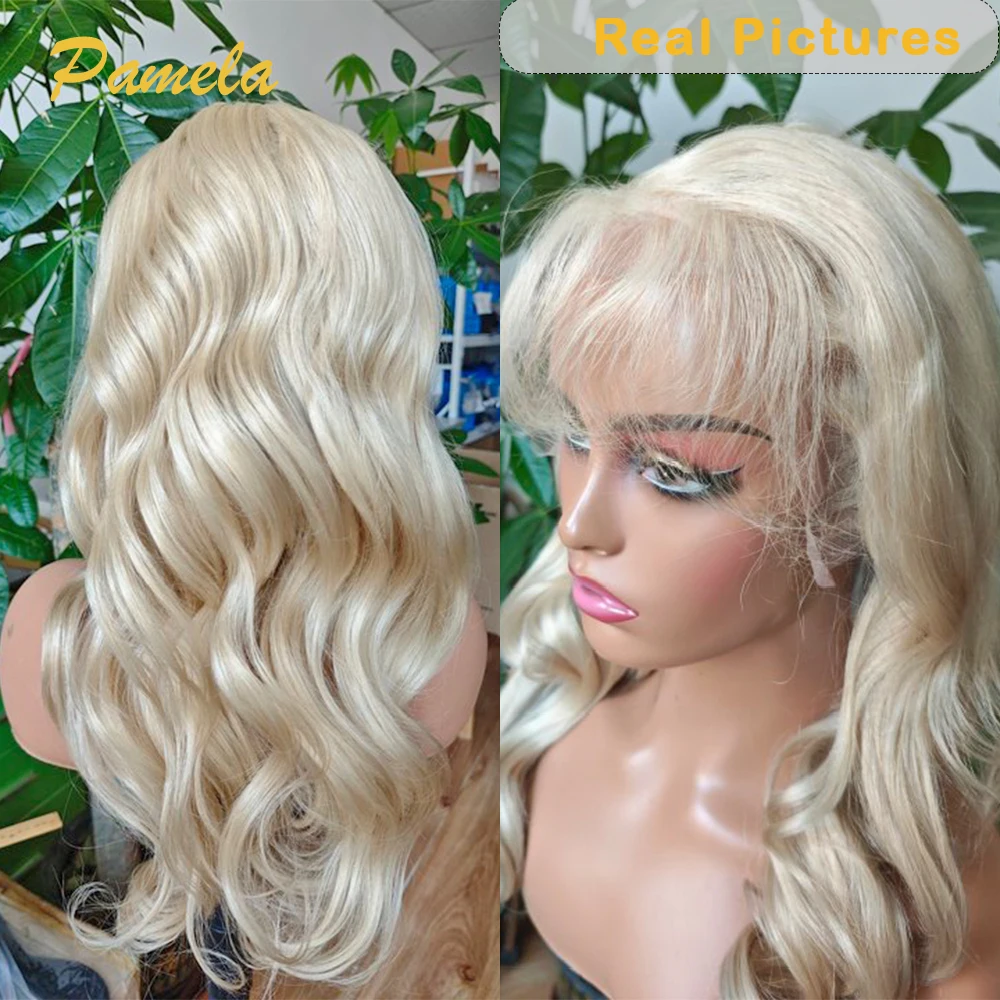 613 Blonde Body Wave 13x4 HD Transparent Lace Front Wigs Highlight Blonde Human Hair Wigs Ready To Wear For Woman With Bangs