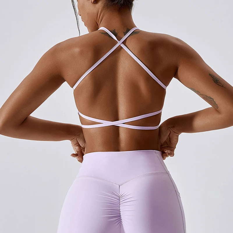 VITALINOVO Workout Sports Bras Women Athletic Removable Padded Backless Strappy Criss Cross Light Support Gym Yoga Crop Bra