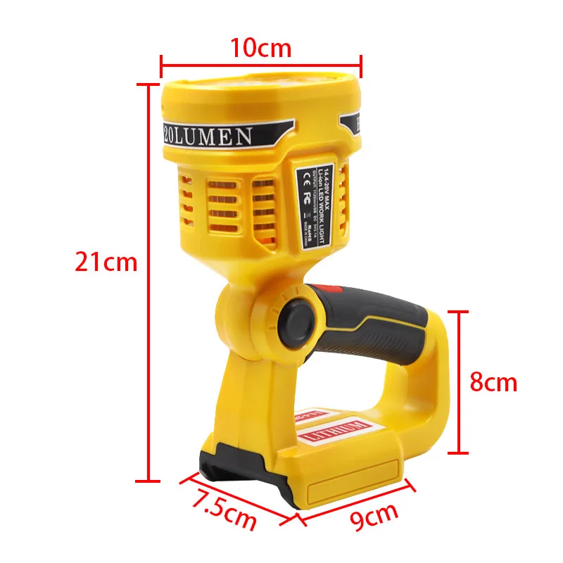 Portable Spotlight LED Warning Light Work Lamp Flashlight Torch Hand Lantern for Dewalt XR 14.4V 18V 20V FlexVolt Li-ion Battery