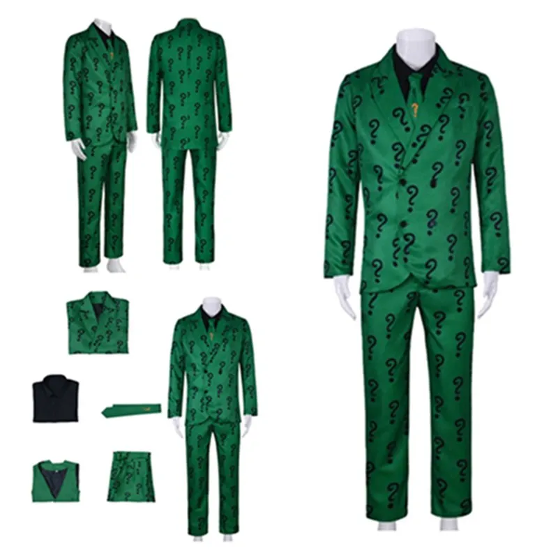 

TV Riddler Cosplay Costume Adult Men Fantasy Uniform Shirt Coat Pants Outfits Halloween Carnival Party Disguise Suit