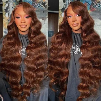 13x4  Chocolate Brown Body wave Lace Front Human Hair 200 Density 13x6 HD Transparent Lace Frontal Wig Brazilian For Black Women 1