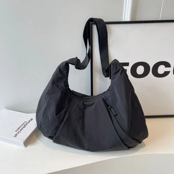 Korean Style Nylon Shoulder Bag Tote Bag Large Capacity Casual Dumpling Bag Solid Color Fold Oxford Cloth Girls Сумка Женская