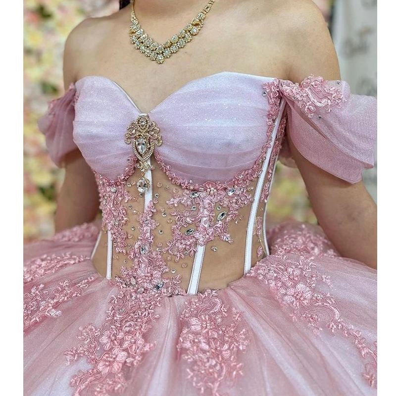Блестящее розовое платье для девушек ANGELSBRIDEP, кружевное платье с кристаллами и бисером, бальное платье для торжества, дня рождения, выпускного вечера, 15 лет
