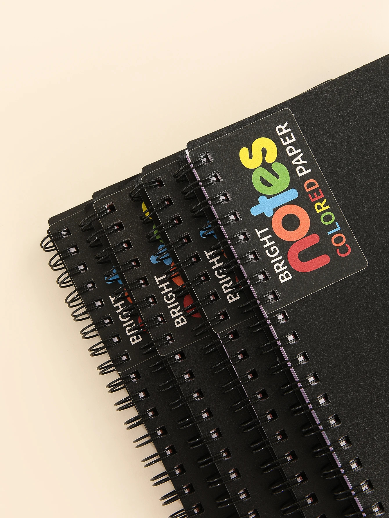 Spiral Notebook Set - 5x7 Inch, Black Cover, Multicolor Pages, 200-Page Count