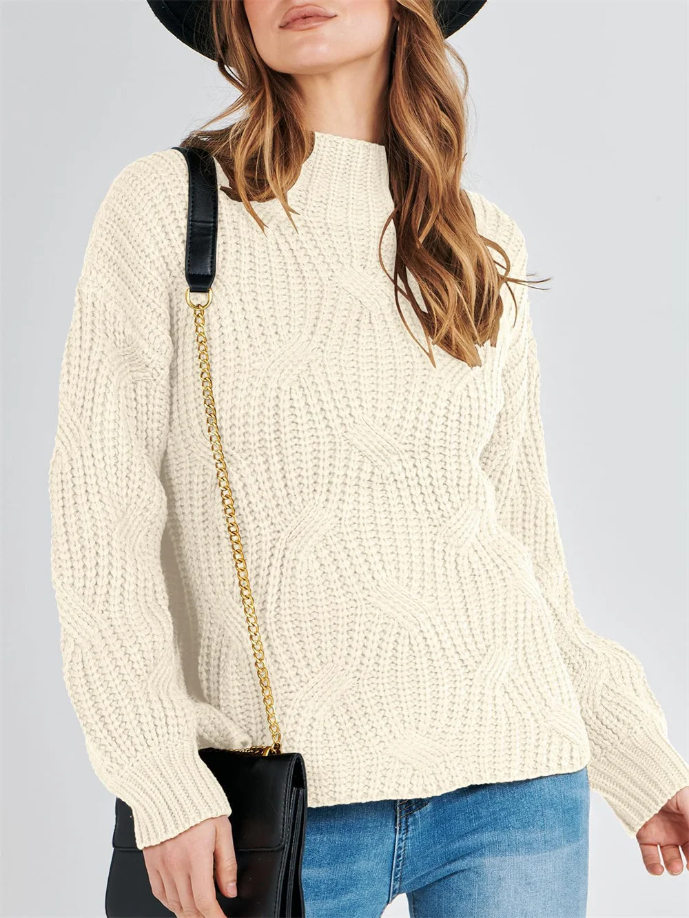 

Женский однотонный вязаный свитер, повседневный пуловер с круглым вырезом и длинным рукавом, плотный теплый базовый свитер для осени и зимы