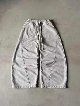 HOUZHOU Grigio Vintage Y2k Pantaloni Della Tuta Da Donna Harajuku Oversize Gamba Larga Stile Americano Pantaloni Da Uomo Baggy Streetwear Pantaloni Hip Hop 1