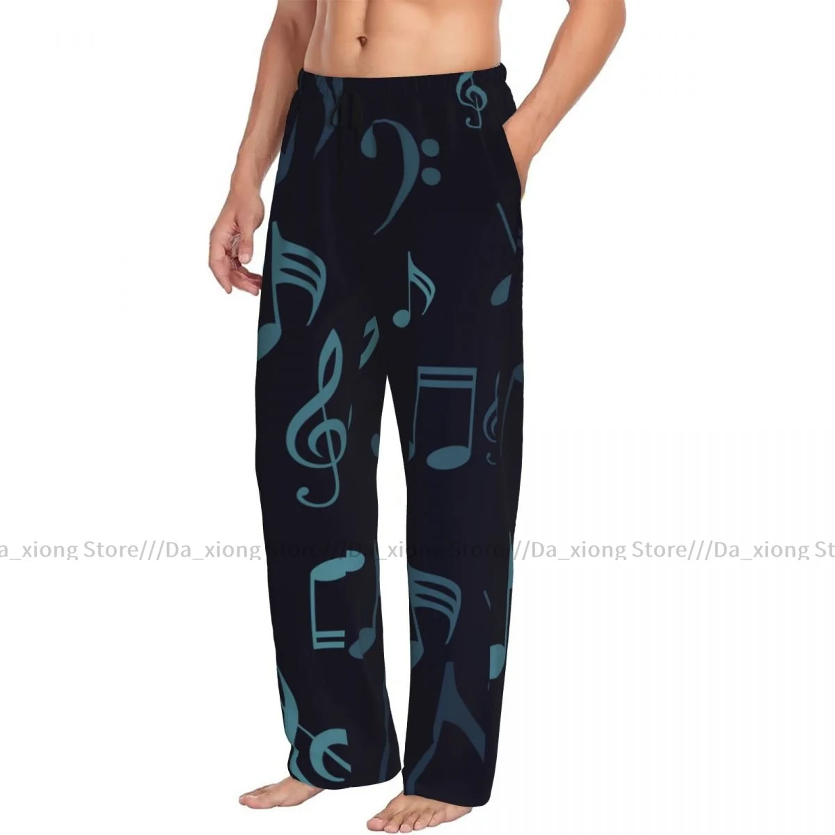 

Mens Casual Pajama Long Pant Loose Elastic Waistband Music Notes Treble Clef Cozy Sleepwear Home Lounge Pants