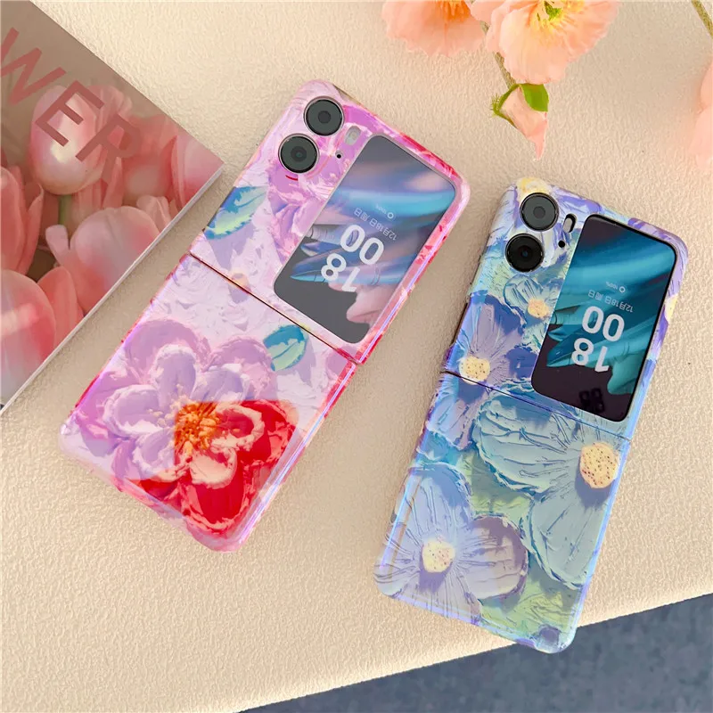 Custodia Per Telefono Con Fiore Blu-Ray Imd Carino Alla Moda Per Oppo Find N2 Flip Case 5G Per Trova N2Flip Cover