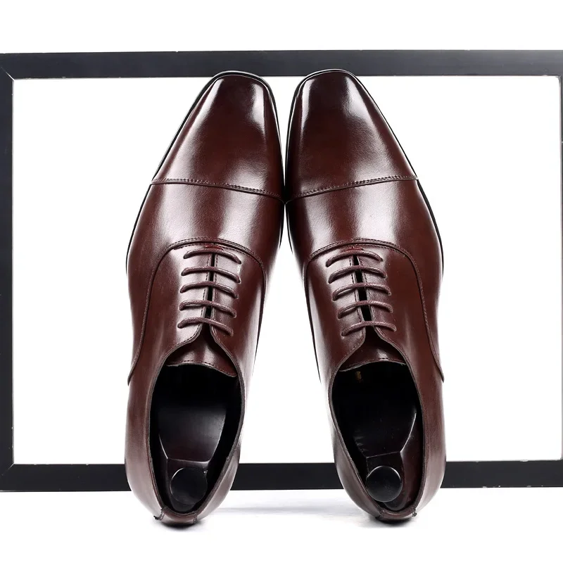 Men Dress Shoes Square Toe Gentlemen Leather Shoes Trendy Business Style Slip On Fashion
