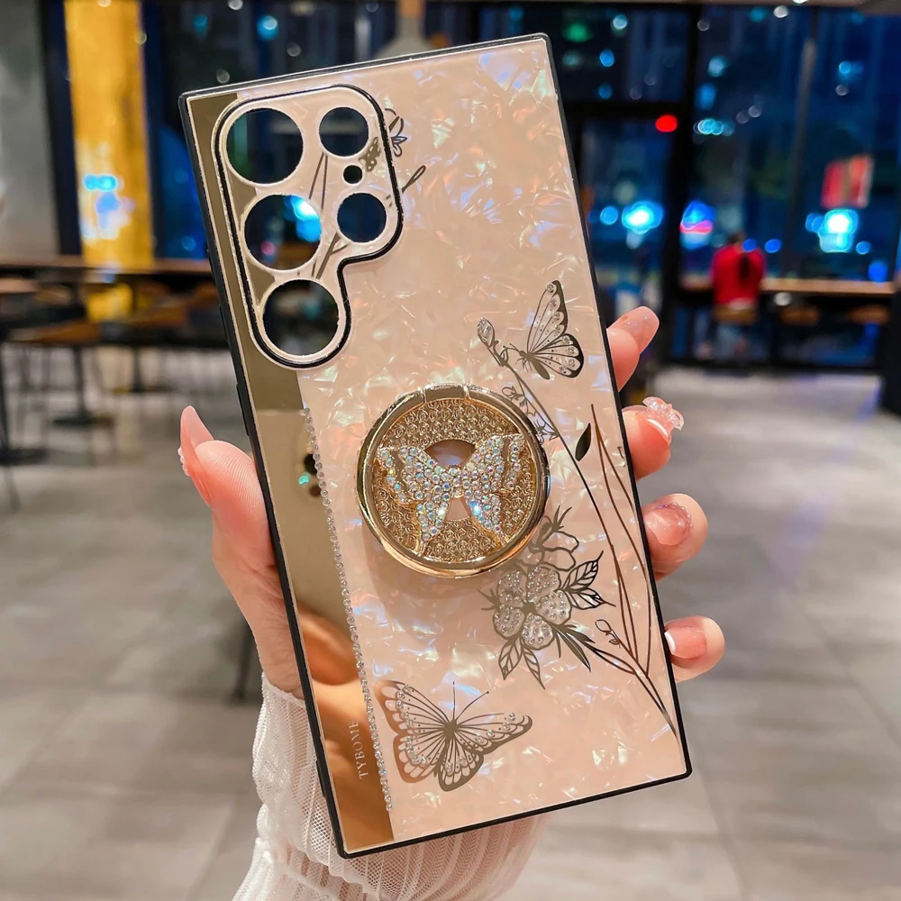 حافظة لامعة على شكل فراشة ماسية لامعة لهاتف سامسون...