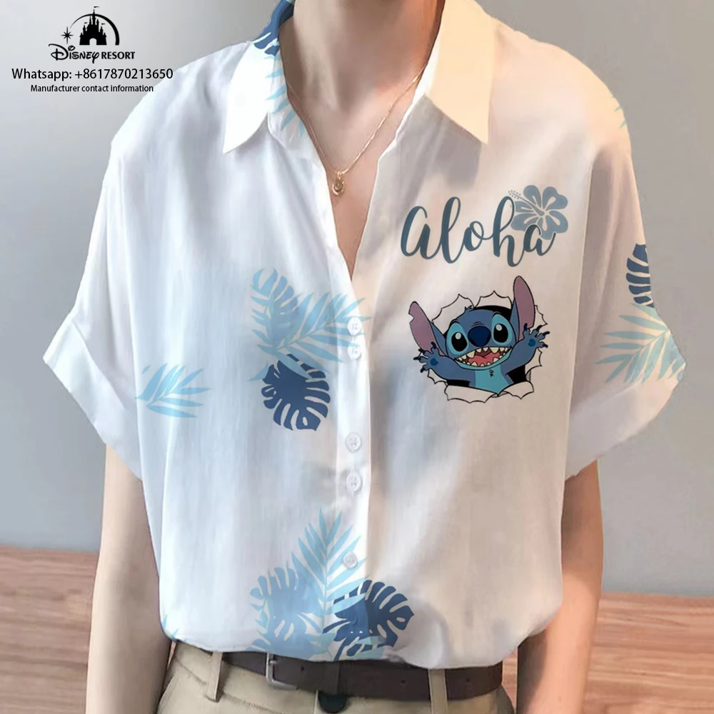 

2022 Summer Ladies New Disney Brand Stitch Anime Harajuku Style Short Sleeve Shirts Fashion Casual Women's Kawaii Tops